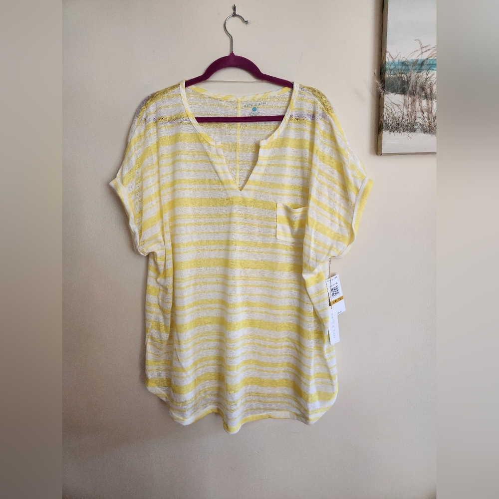 Kate & Sam plus size top yellow white stripe 3X NWT